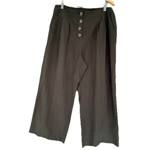 Loft Pants Women's High Waist Wide Leg Olive Green Button Front Size 12 Career